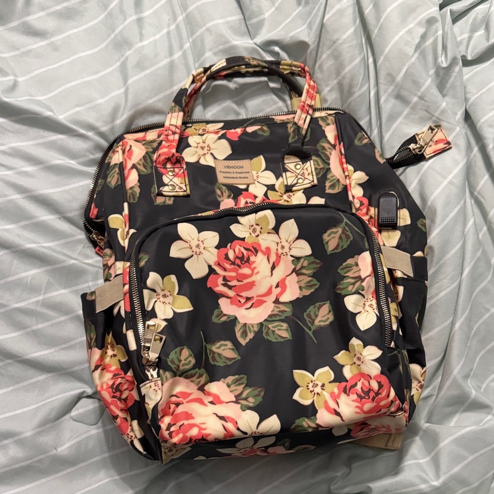 Floral Backpack with Cream Accents